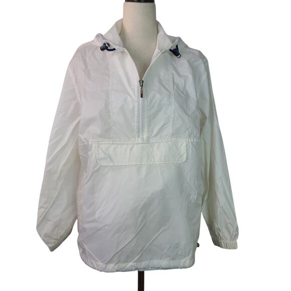 Tommy Hilfiger White 1/4 Zip Hooded Wind Breaker Jacket Top Shirt Unisex M - Picture 2 of 6